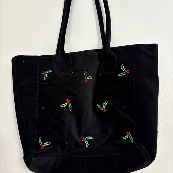 Handbags - Elegant Black velvet Tote with Festive Embroidery